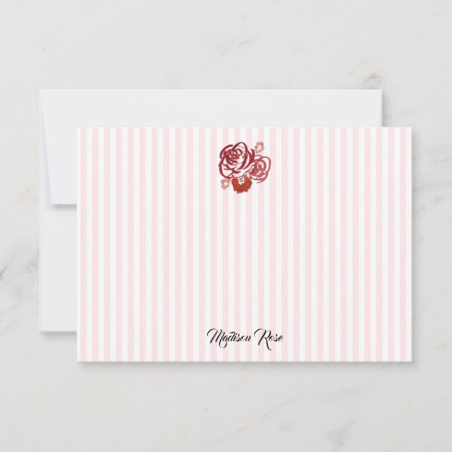 Custom Rose Painting Stripe Preppy Thank You Card (Front)