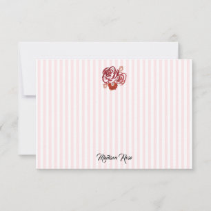 Custom Rose Painting Stripe Preppy Thank You Card