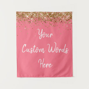 Custom Rose Pink & Gold Birthday Party Photo Booth Tapestry