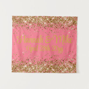 Custom Rose Pink & Gold Wedding Photo Booth Prop Tapestry