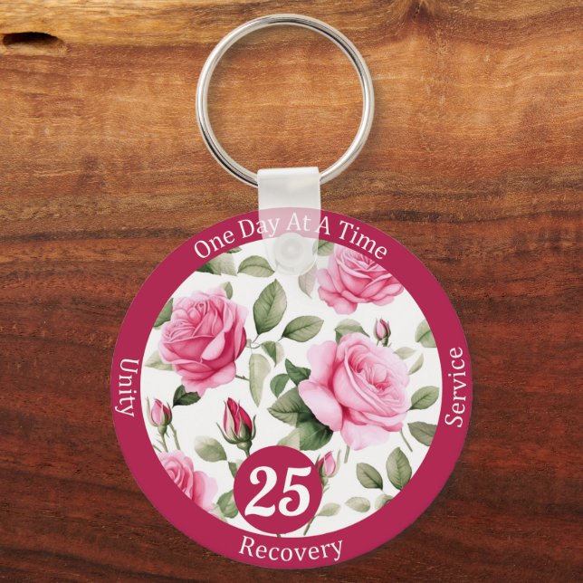 Custom Rose Recovery Milestone Gift for Her Key Ring (Front)