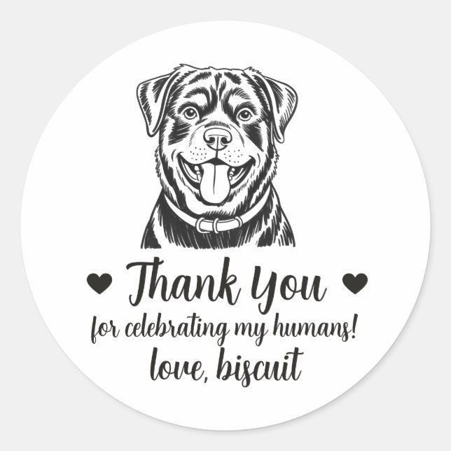 Custom Rottweiler Dog Wedding Favour Stickers (Front)