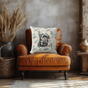 Custom Rottweiler Portrait Pillow Abstract Pattern