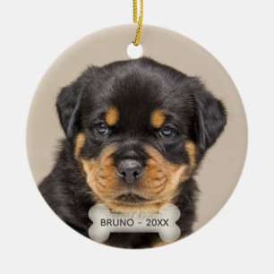 Custom Rottweiler Puppy Dog Photo Ceramic Tree Decoration