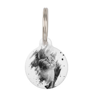 Custom Round Black & White Painting Pet ID Tag