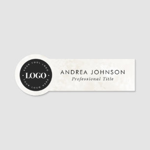 Custom Round Company Business Logo Chic Marble Name Tag