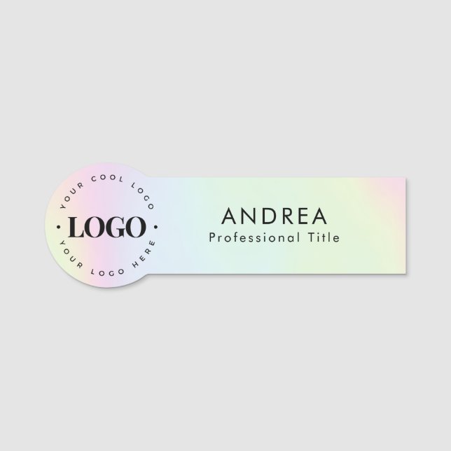 Custom Round Company Business Logo Holographic Name Tag (Front)
