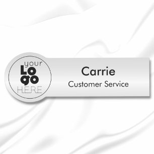 Custom Round Company Logo Metallic Silver Name Tag