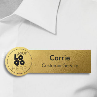 Custom Round Company Logo Weathered Gold Name Tag