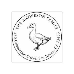 Custom Round Family Address Duck Return Address Rubber Stamp