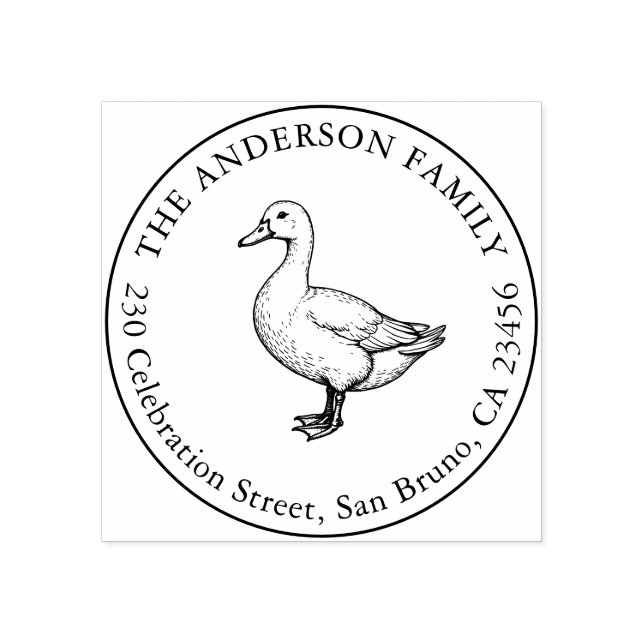 Custom Round Family Address Duck Return Address Rubber Stamp (Imprint)