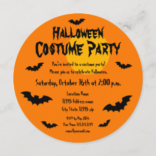 Custom round Halloween costume party invitations