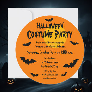 Custom round Halloween costume party invitations