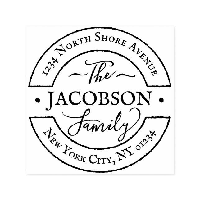 Custom Round Hand Lettered Script Family Monogram Self-inking Stamp (Design)
