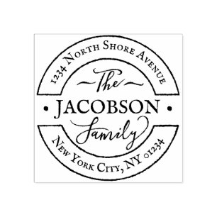 Custom Round Hand Lettered Script Family Name Rubber Stamp