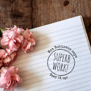 Custom Round Hand-written Superb Work Teacher's Rubber Stamp