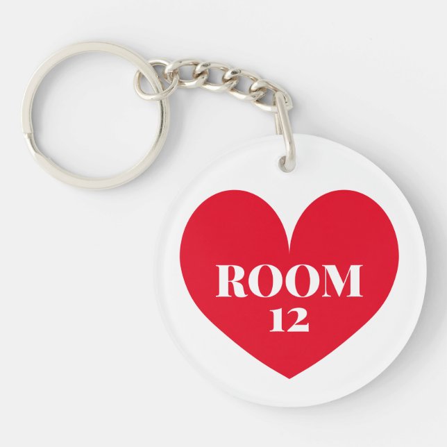 Custom round hotel room keychain with heart (Front)