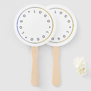 Custom Round Logo and Blue Silver Golden Frame Hand Fan