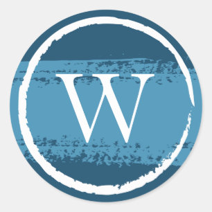 Custom Round Monogram Stickers   Blue and White