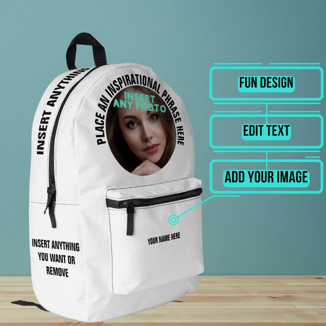 Custom Round Photo and Text Solid White Printed Backpack (Please enjoy our backpack)