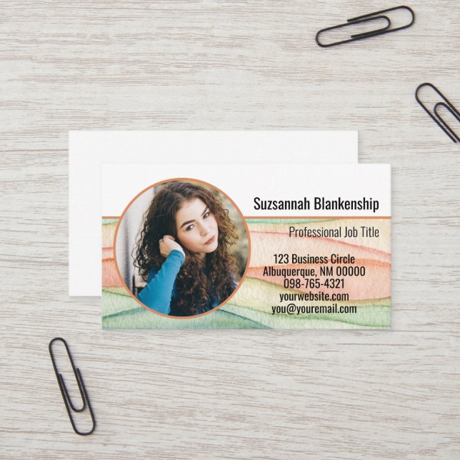 Custom Round Photo Small Business Colourful Card (Front/Back In Situ)
