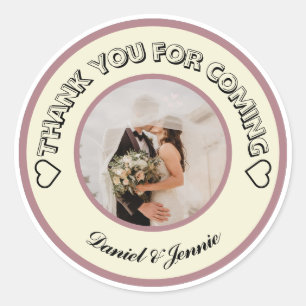 Custom Round Photo Thank You Beige Pink Classic Round Sticker