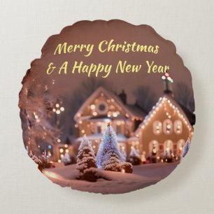 Custom Round Pillow With Outdoor Christmas Scene