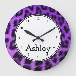 Custom Round Purple Cheetah Large Clock