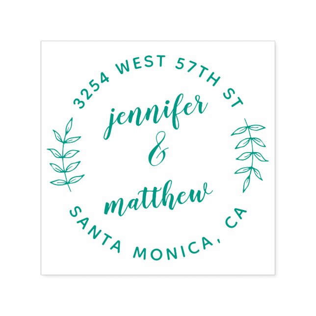 Custom Round Wedding Botanical Return Address Self-inking Stamp (Design)