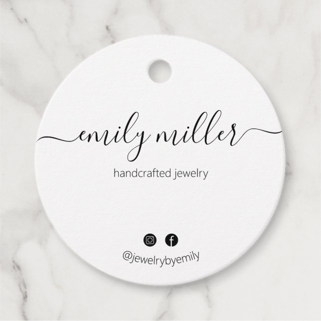Custom Round White Calligraphy Script Hang Tag (Front)
