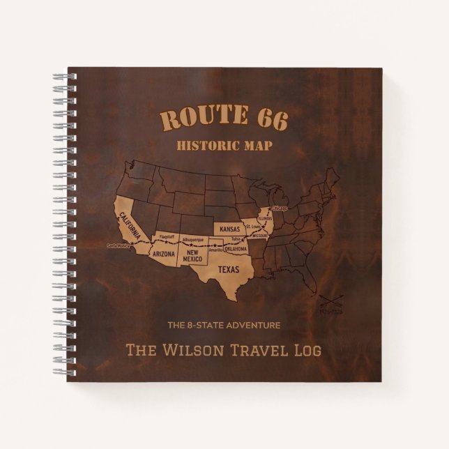 Custom Route 66 Centennial Map Travel Journal (Front)