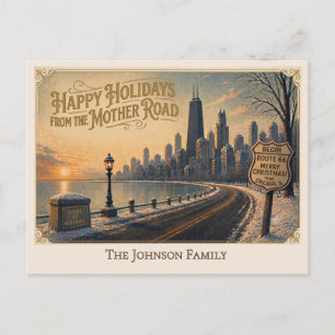 Custom Route 66 Chicago Family Holiday Greeting Postcard