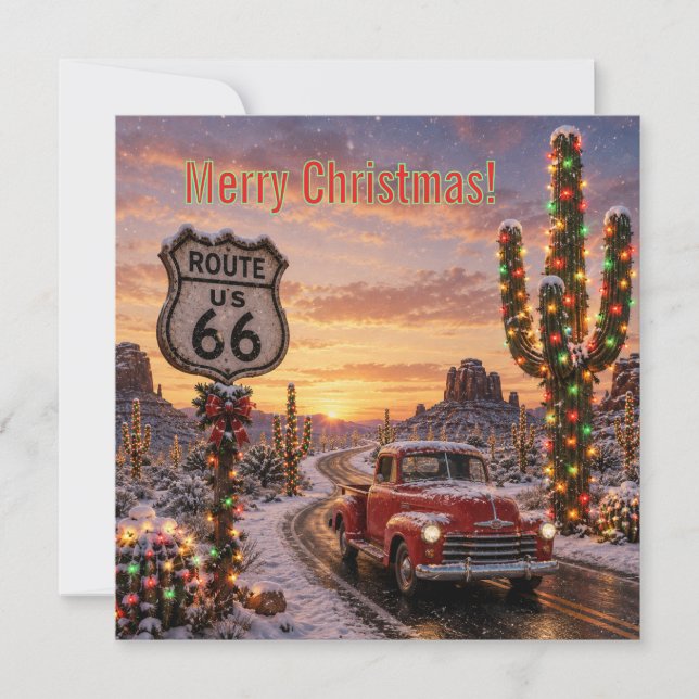 Custom Route 66 Christmas Red Pickup Cactus Lights (Front)
