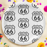 Custom Route 66 Sign Paper Plate<br><div class="desc">Customize this design and create your own personalized Route 66 Paper Plate. You can TRANSFER this DESIGN on other Zazzle products and adjust it to fit most of Zazzle items. You can also click the CUSTOMIZE button to add, delete or change details like background color, text, font or some graphics....</div>