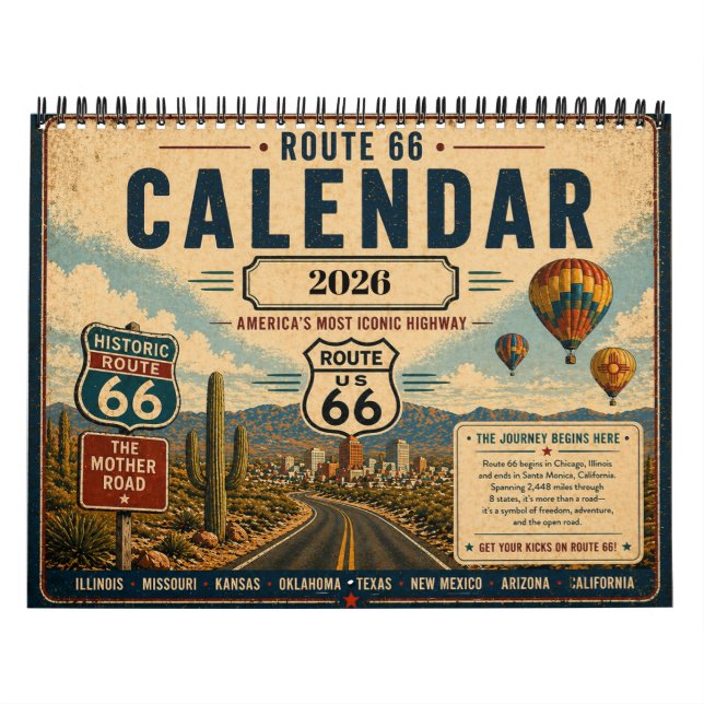 Custom Route 66 Vintage Get Your Kicks  Calendar (Cover)