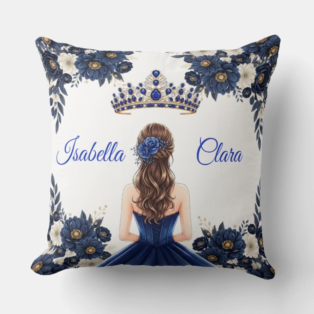 Custom Royal Blue Quinceanera Name Pillow (Front)