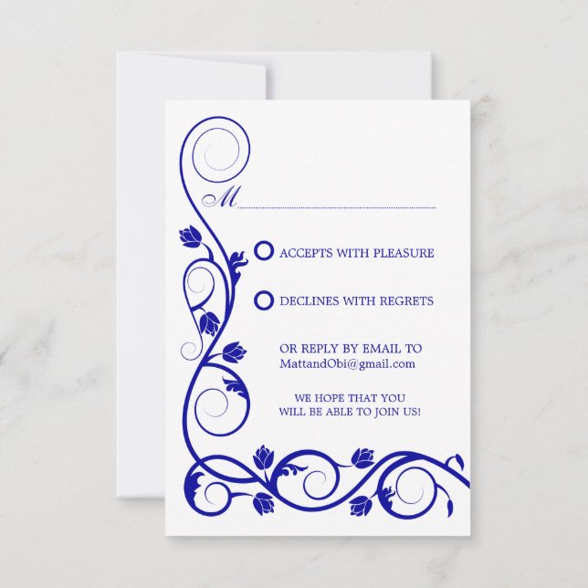 Custom Royal Blue Swirl RSVP / Reply Cards (Back)