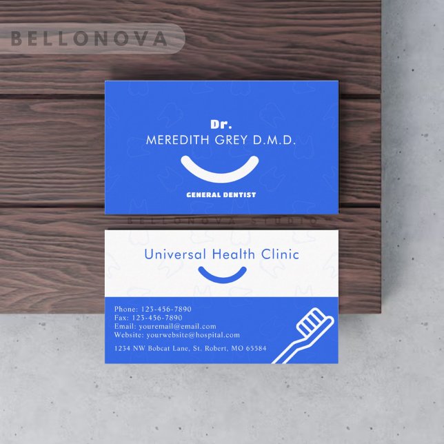 Custom Royal Blue White Dentist Doctors Fancy  Business Card (Custom Royal Blue White Dentist Doctors Fancy Business Card)