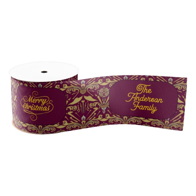 Custom Royal Burgundy & Gold Ornate Luxury  Grosgrain Ribbon (Spool)