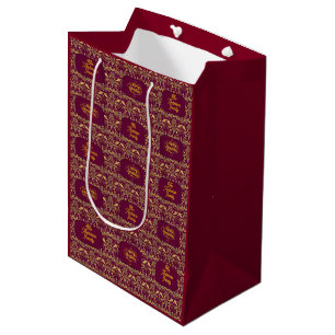 Custom Royal Burgundy & Gold Ornate Luxury  Medium Gift Bag