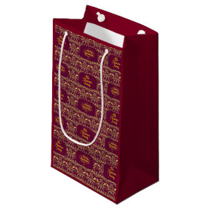 Custom Royal Burgundy & Gold Ornate Luxury  Small Gift Bag