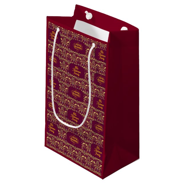 Custom Royal Burgundy & Gold Ornate Luxury  Small Gift Bag (Front Angled)