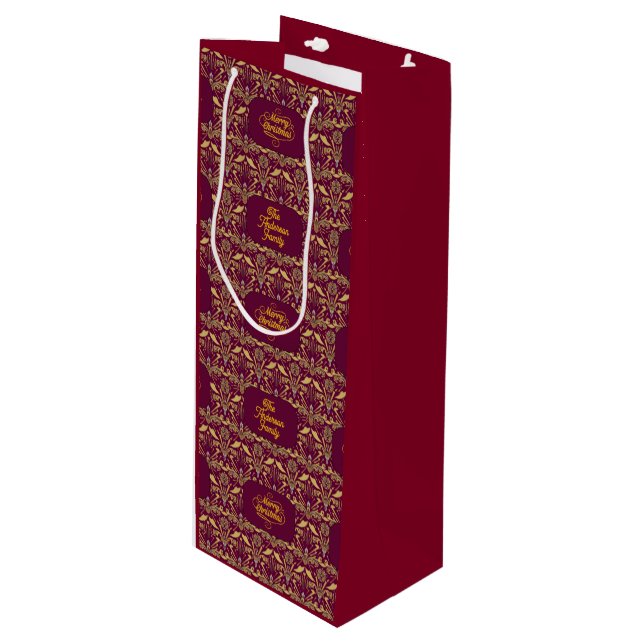 Custom Royal Burgundy & Gold Ornate Luxury  Wine Gift Bag (Front Angled)