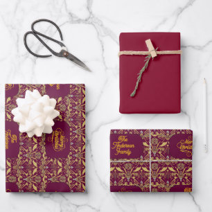 Custom Royal Burgundy & Gold Ornate Luxury  Wrapping Paper Sheet
