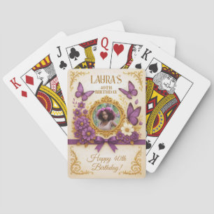 Custom Royal Gold Purple Butterfly Birthday Playing Cards