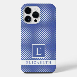 Custom Royal Navy Blue White Polka Dot Design iPhone 14 Pro Max Case