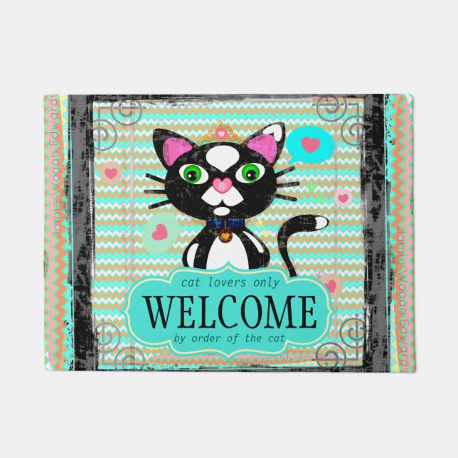 Custom Royal Princess Cat Lover's Welcome Door Mat (Front)