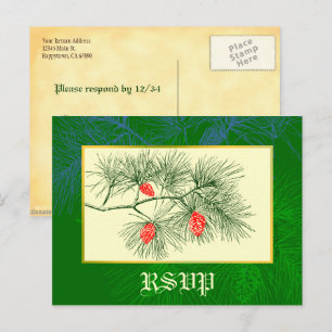 Custom RSVP Holiday Green Pine Postcard