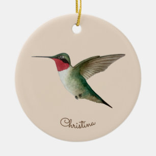 Custom Ruby-throated Hummingbird Ceramic Tree Decoration