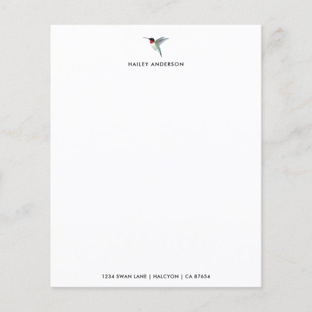 Custom Ruby-throated Hummingbird Stationery Paper (Front)